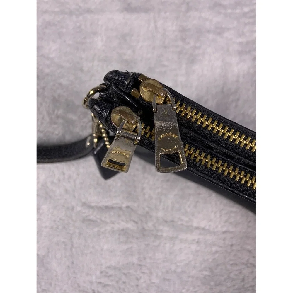 Coach Wristlet Wallet OS Black Leather Gold-tone Hardware Textured Exterior